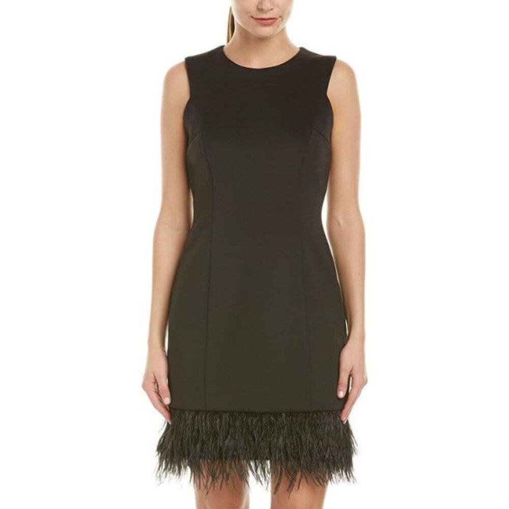 Donna Ricco Feather-Hem Sleeveless Sheath